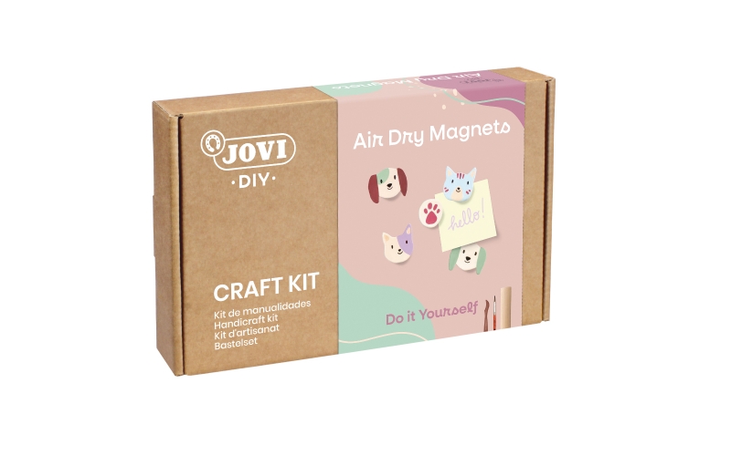 Jovi Diy Kit de Manualidades para Hacer Imanes con Pasta Endurecible Air Dry - Instrucciones Paso a Paso - Enlace a Video Tutorial - Incluye Herramientas de Modelaje - Pinturas Gouache - 9 Imanes - Color Varios