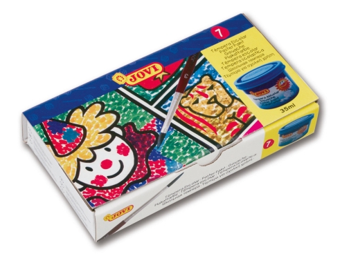 Jovi Pack de 7 Botes de Tempera 35ml - Mezclables - Para Papel, Cartulina, Madera, Tela, Pasta de Modelar y Barro - Incluye Pincel - Colores Surtidos