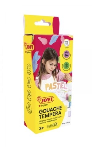 Jovi Gouache Tempera Estuche de 6 Botes 15ml Tempera Escolar - Colores Pastel + Pincel - Mezclables - Incluye Pincel - Color Surtido