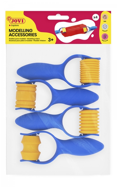 Jovi Modelling Accessories Bolsa con 4 Rodillos Formas Diversas - Texturas Variadas - Ideal para Manualidades - Facil de Usar - Color Azul