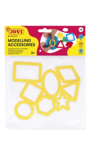Jovi Bolsa Colgable con 8 Moldes de Corte Figuras Geometricas - Moldes de Plastico para Plastilina - Facil de Usar - Duraderos - Diseño Educativo - Color Amarillo
