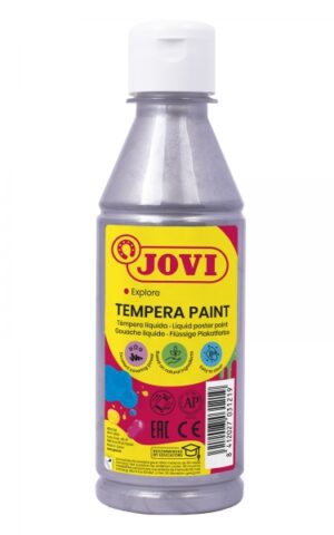 Jovi Tempera Paint Tempera Liquida 250ml - Base Agua - Lista para Usar - Alto Poder Cubriente - Secado Rapido - Excelente Fluidez - Adherencia en Multiples Superficies - Color Plata