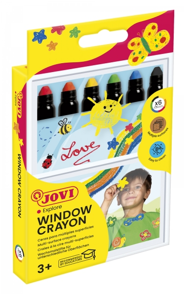 Jovi Glass Estuche de 6 Ceras en Stick - Cera Blanda con Giro Elevador - Base Agua - Faciles de Aplicar - para Superficies No Porosas - No Manchan - Gran Capacidad Cubriente - Color Surtido