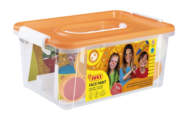 Jovi Baul Escolar de Maquillaje con 12 Botes 8ml Surtidos + Accesorios - Gran Surtido de Colores - Incluye Guia con Ideas - Ideal para Actividades Escolares - Color Surtido