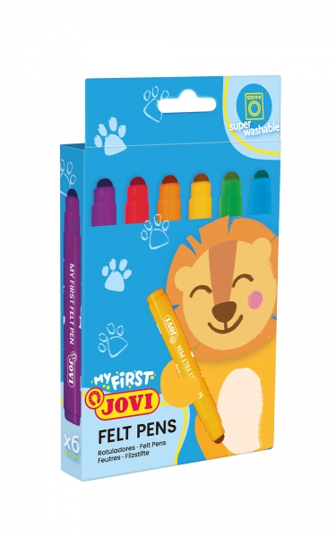 Jovi My First Felt Pen Estuche de 6 Rotuladores - Tinta Super Lavable - Tamaño Ideal para Manos Pequeñas - Punta Antihundimiento - Trazo Constante - Color Surtido