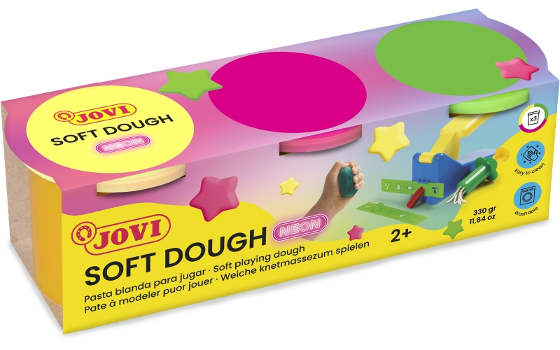 Jovi Soft Dough Blandiver Pack de 3 Botes 110gr - Blanda y Flexible - Facil de Amasar y Moldear - Ideal para Iniciacion al Modelaje - Colores Neon Surtidos