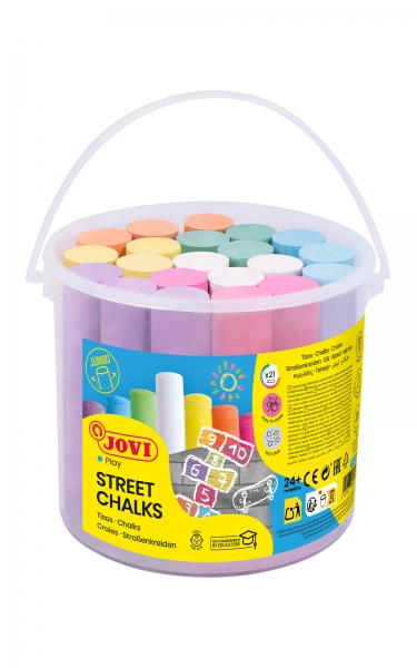 Jovi Street Chalks Bote 21 Tizas Jumbo - Especiales para Dibujar en El Suelo - Tizas Redondas - Facil Eliminacion con Agua - Poco Resto de Polvo en Las Manos - Color Surtido