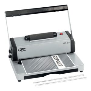GBC MC59 Encuadernadora A4 de Espiral Metalica - Encuaderna hasta 450 Hojas - Perfora hasta 20 Hojas - Alicate de corte Incluido - Color Gris/Negro