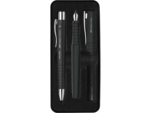 Faber-Castell Poly Pack de Boligrafo Poly Ball y Pluma Estilografica Poly Pen con Plumin B - Clip de Metal - Color Negro