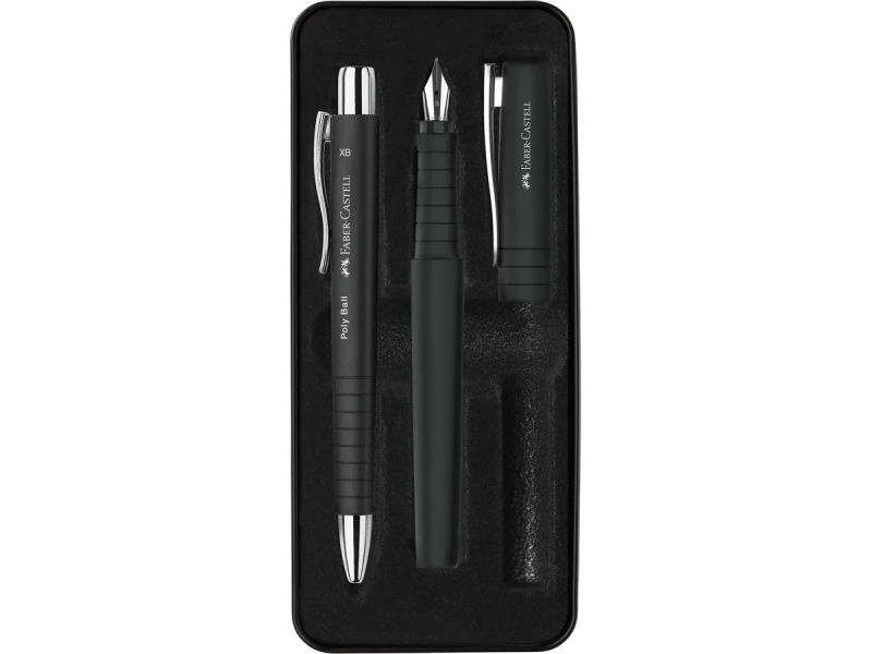 Faber-Castell Poly Pack de Boligrafo Poly Ball y Pluma Estilografica Poly Pen con Plumin B - Clip de Metal - Color Negro