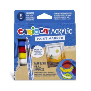 Carioca Acrylic Pack de 5 Marcadores de Pintura Acrilica - Punta Pincel - Tinta a Base de Agua - Alta Cobertura - Colores Surtidos