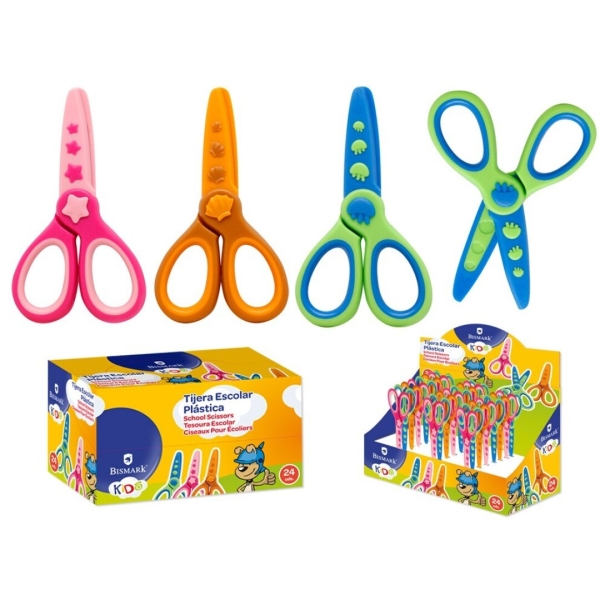 Bismark Kids Plastica Tijera Escolar de Plastico - Decoradas con Motivos del Mar - Punta Roma - 3 Diseños Surtidos