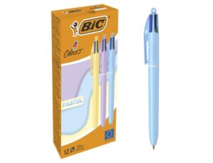 Bic 4 Colours Pastel Boligrafo de Bola Retractil - Punta Media de 1.0mm - Tinta con Base de Aceite - Cuerpo en Colores Pastel - 4 Colores