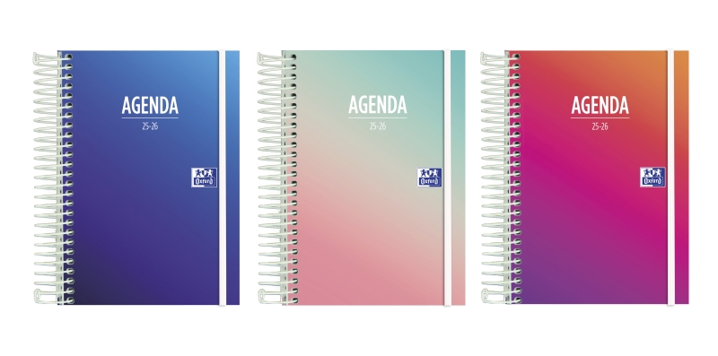 Oxford Gradient Agenda Escolar 25/26 Espiral Dia Pagina - Tamaño 8º - Tapa Extradura - Esquinas Microperforadas - Espacio para Notas - Cierre con Goma - Diseños Surtidos