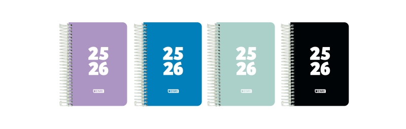 Enri Teens Agenda Escolar 25/26 Espiral Dia Pagina - Tamaño 8º - Tapa de Plastico - Esquinas Microperforadas - Espacio para Notas - Colores Surtidos