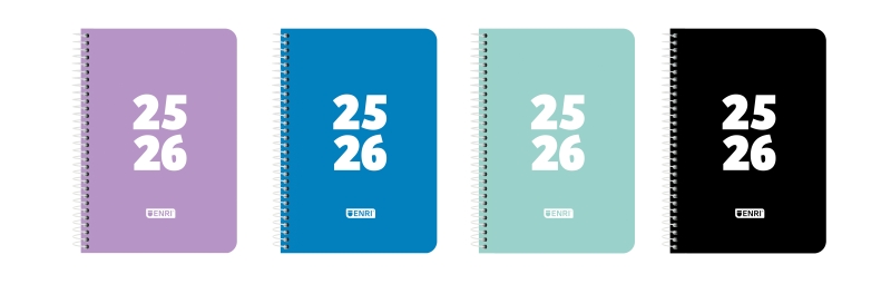 Enri Teens Agenda Escolar 25/26 Espiral Semana Vista - Tamaño 4º - Tapa de Plastico - Esquinas Microperforadas - Espacio para Notas - Colores Surtidos