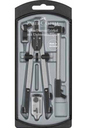 Faber-Castell Compas de Ajuste Rapido con Alargadera - Articulaciones en ambos Brazos - Accesorios de Recambio - Adaptador Universal