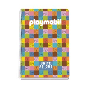 Dohe Playmobil Unite As One Cuaderno Espiral Folio 80 Hojas Cuadricula 4mm con Margen - Tapa Rigida Impresa a todo Color y Plastificada en Brillo - Guardas Impresas