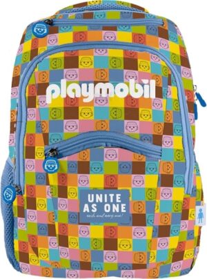Dohe Playmobil Unite As One Mochila Escolar - Compartimento Principal con Bolsillo Acolchado - Bolsillos Laterales para Bebidas - Espalda Acolchada - Doble Asa Superior - Fabricada en Poliester - Medidas 31,5x40x11cm