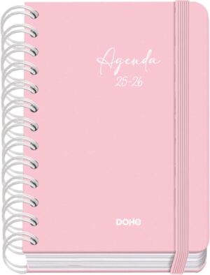 Dohe Serenity Agenda Escolar 25/26 Espiral Wire’o A6 - Dia Pagina - Papel 80g/m2 - 4 Hojas de Pegatinas - Cubierta de Carton Plastificado - Cierre con Goma Elastica - Color Rosa