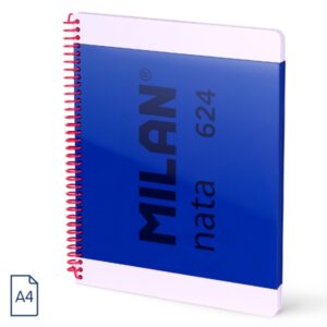 Milan Nata 624 Cuaderno Espiral Formato A4 Cuadricula 5x5mm - 80 Hojas de 95 gr/m2 - Microperforado, 4 Taladros - Color Azul