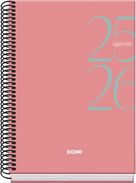 Dohe System Agenda Escolar 25/26 Espiral A5 - Semana Vista - Papel 70g/m2 - Cubierta de Carton Plastificado - Color Rosa