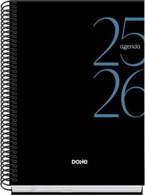 Dohe System Agenda Escolar 25/26 Espiral A5 - Semana Vista - Papel 70g/m2 - Cubierta de Carton Plastificado - Color Negro