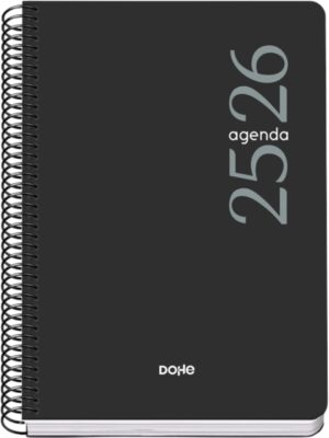Dohe Esencial Agenda Escolar 25/26 Espiral A5 - Semana Vista - Papel 70g/m2 - Cubierta en Polipropileno - Color Negro