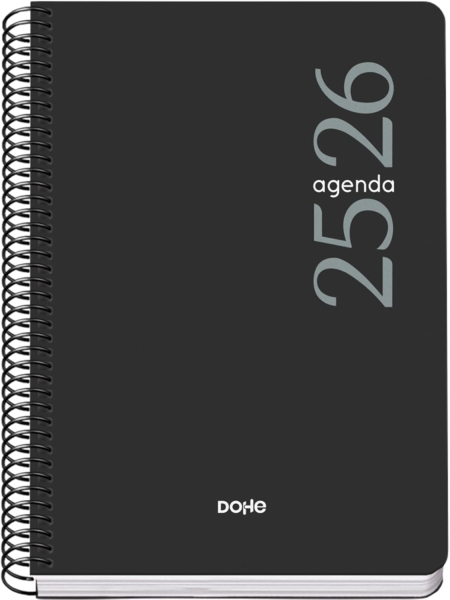 Dohe Esencial Agenda Escolar 25/26 Espiral A5 - Semana Vista - Papel 70g/m2 - Cubierta en Polipropileno - Color Negro