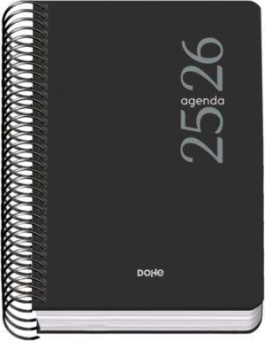 Dohe Esencial Agenda Escolar 25/26 Espiral A6 - Dia Pagina - Papel 70g/m2 - Cubierta en Polipropileno - Color Negro