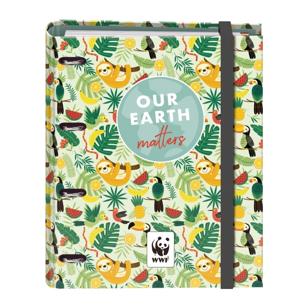 Dohe WWF Tropic Carpeta de 4 Anillas Mixtas de 35mm con Recambio de 100 Hojas - Formato Folio - Cierre con Goma - Incluye 4 Separadores y Sobre de Polipropileno