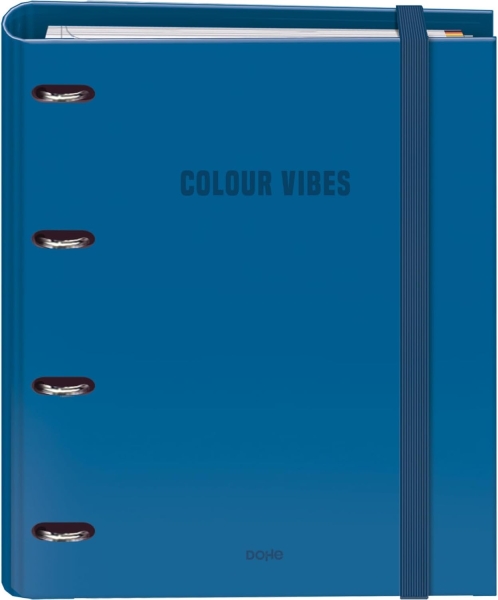 Dohe Colour Vibes Carpeta de 4 Anillas Mixtas de 35mm Recambio 100 Hojas Cuadricula 5mm - Formato A4 - Cierre con Goma - Incluye 4 Separadores y Sobre de Polipropileno - Color Azul