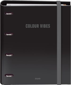 Dohe Colour Vibes Carpeta de 4 Anillas Mixtas de 35mm Recambio 100 Hojas Cuadricula 5mm - Formato A4 - Cierre con Goma - Incluye 4 Separadores y Sobre de Polipropileno - Color Negro