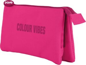 Dohe Colour Vibes Portatodo Triple - Cierre Doble con Cremallera y Tirador de Goma - Color Rosa