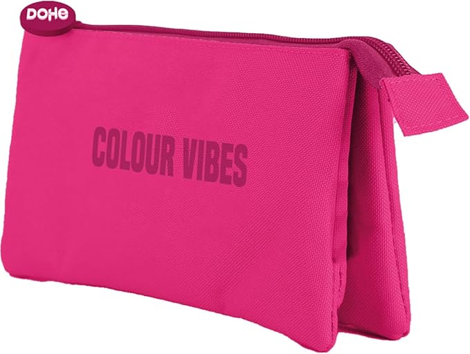 Dohe Colour Vibes Portatodo Triple - Cierre Doble con Cremallera y Tirador de Goma - Color Rosa