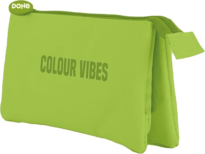 Dohe Colour Vibes Portatodo Triple - Cierre Doble con Cremallera y Tirador de Goma - Color Verde Lima