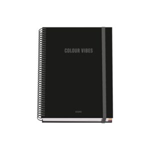 Dohe Colour Vives Cuaderno Espiral A5 100 Hojas Cuadricula 5mm - Tapa Dura Impresa a todo Color y Plastificada en Brillo - Bandas de Color - Cierre de Goma - Color Negro
