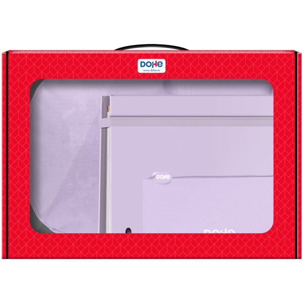 Dohe Serenity Pack de Mochila + Carpeta A4 Recambio + Portatodo Triple - Todo en un Maletin Perfecto para Regalo - Color Morado