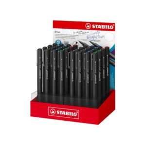 Stabilo Dr!ver Expositor con 32 Rotuladores Surtidos de Punta Media 0.8mm y Fina 0.4mm - Tinta a Prueba de Manchas, Inodora y con Base al Agua - Fabricado con 94% de Bioplastico - Colores Surtidos