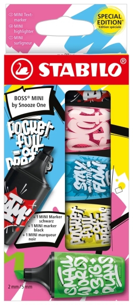 Stabilo Boss Mini by Snooze One Pack de 5 Mini Marcadores Fluorescentes - Trazo entre 2 y 5mm - Tinta con Base de Agua - Antisecado - Colores Surtidos