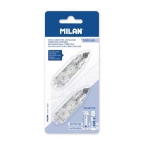 Milan Pack de 2 Recambios para Cinta Correctora 5mm x 6m - Compatible con Correctores Cilindrico y Extension