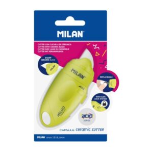 Milan Serie Acid Capsule Cutter de Hoja Ceramica Reemplazable - Tamaño Bolsillo - Diseño Ergonomico - Sistema de Bloqueo - Color Amarillo