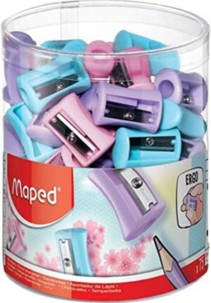 Maped Vivo Pastel Sacapuntas de Plastico con 1 Orificio - Cuchilla de Acero Afilada y Resistente - Colores Pastel Surtidos