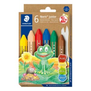 Staedtler Noris Junior Pack de 6 Ceras de Colores Extragruesas - Forma Hexagonal - Colores Surtidos