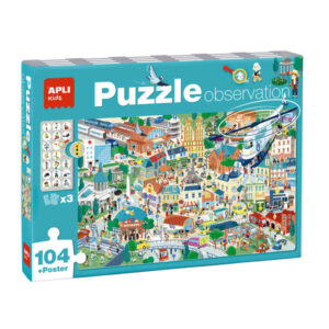 Apli Puzzle Observacion Ciudad de 104 Piezas de 5x5cm - Incluye Poster y 3 Fichas - Facil Manejo - Desarrolla Habilidades y Autoestima - Recomendado para Niños a partir de 5 Años