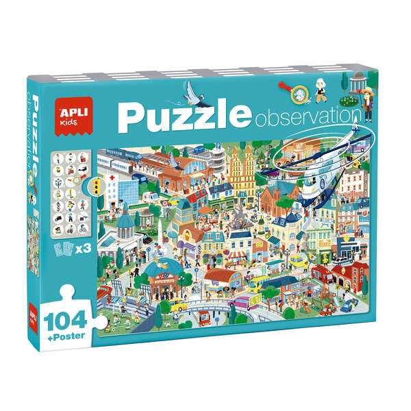 Apli Puzzle Observacion Ciudad de 104 Piezas de 5x5cm - Incluye Poster y 3 Fichas - Facil Manejo - Desarrolla Habilidades y Autoestima - Recomendado para Niños a partir de 5 Años