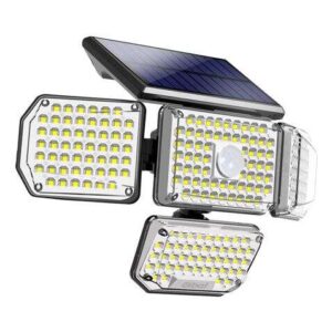 Elbat Foco Solar Cuadruple con Sensor LED 430lm - Sensor de Movimiento de 3 - 5m - Panel Solar Integrado 5.5V, 1.5W - Bateria 3.7V, 1200mAh - Angulo Iluminacion 360º