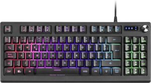 Mars Gaming Teclado MKREVO TKL con Pad Numerico - Tecnologia H-Mech - Iluminacion RGB 12 Modos - Rueda de Control Dual - Compatibilidad Multiplataforma - Color Negro
