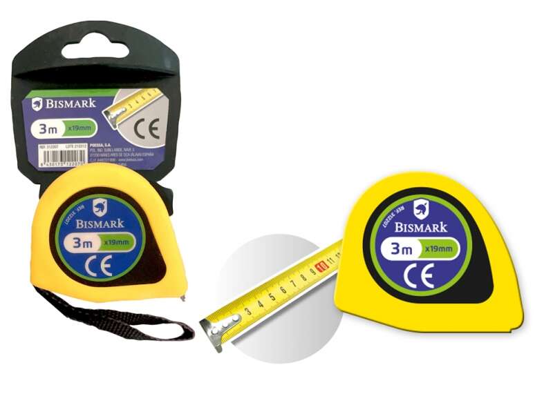 Bismark Flexometro 3m con Freno - Cinta para la Muñeca - Resistente para Hogar y Oficina - Color Amarillo