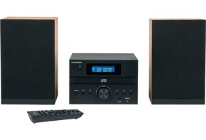 Thomson MIC123BT Micro Cadena 50W Bluetooth - Reproductor de CD, Radio FM - Tecnologia Bass Boost - Mando a Distancia - Color Negro/Madera